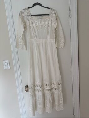 & Other Stories Ivory Eyelet Maxi Dress with Square Neckline
